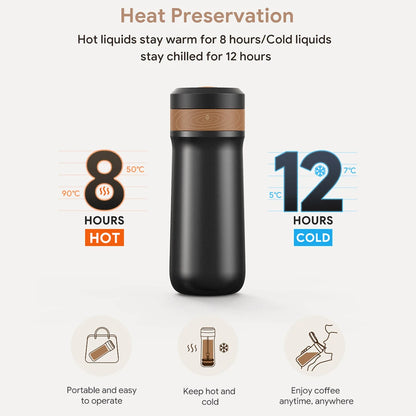 Portable Stainless Steel French Press Travel Mug — 320ml