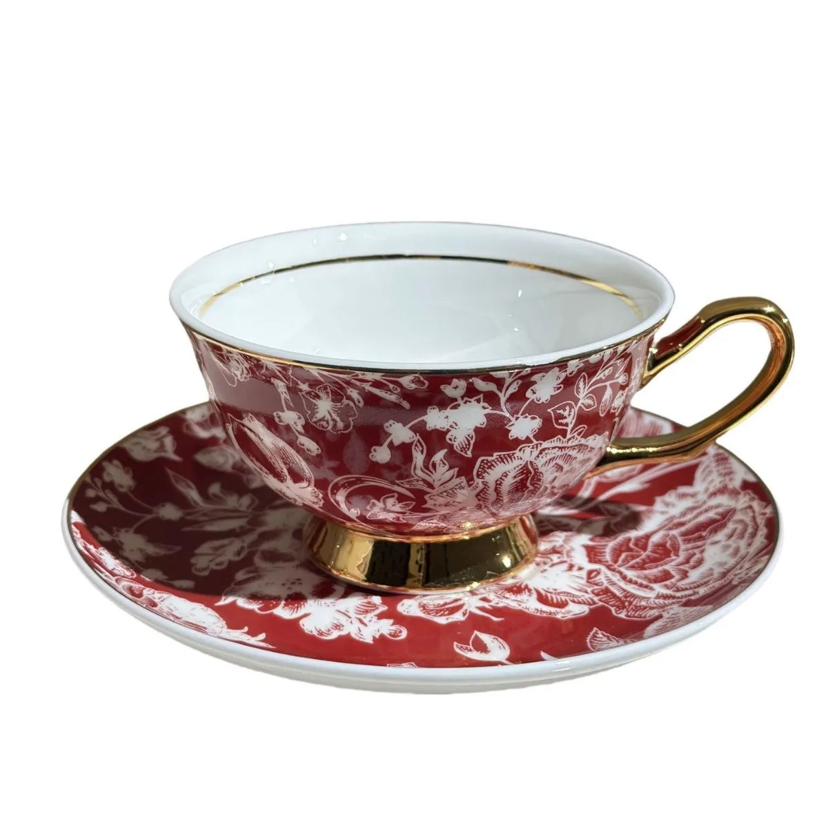 Bone China Rose Floral Tea Cup & Saucer Gift Set | European Gold Trim | Luxury Afternoon Tea