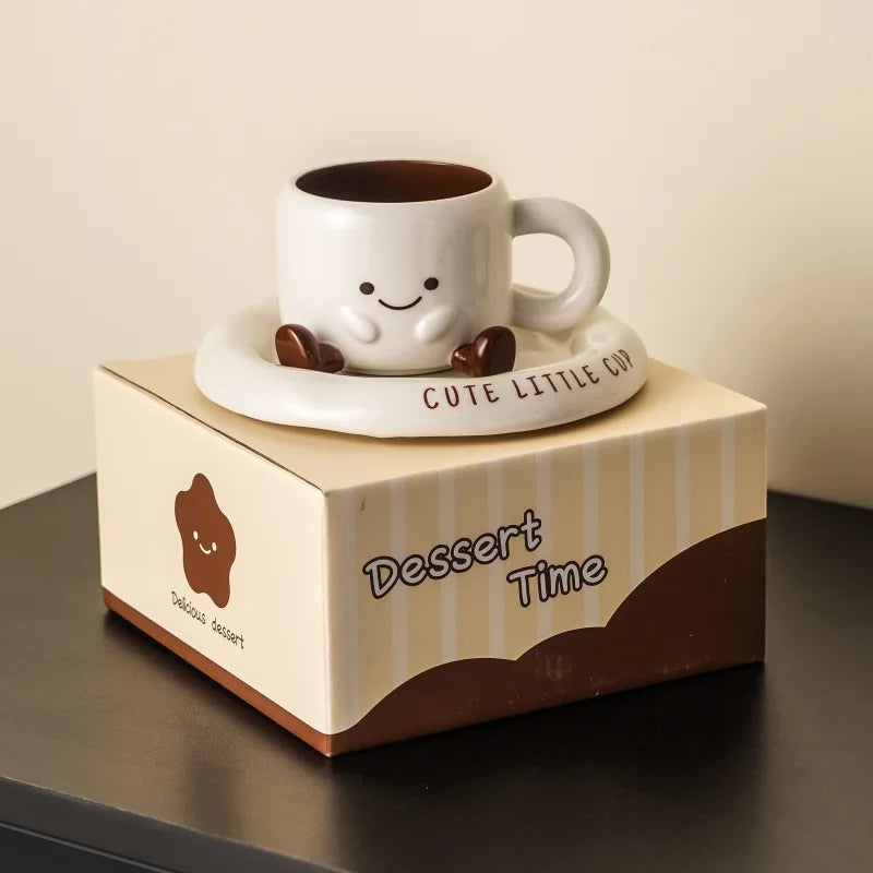 Cartoon Ceramic Cup & Saucer Gift Set | 250ml | Illustrated Design | Gift Box Included
