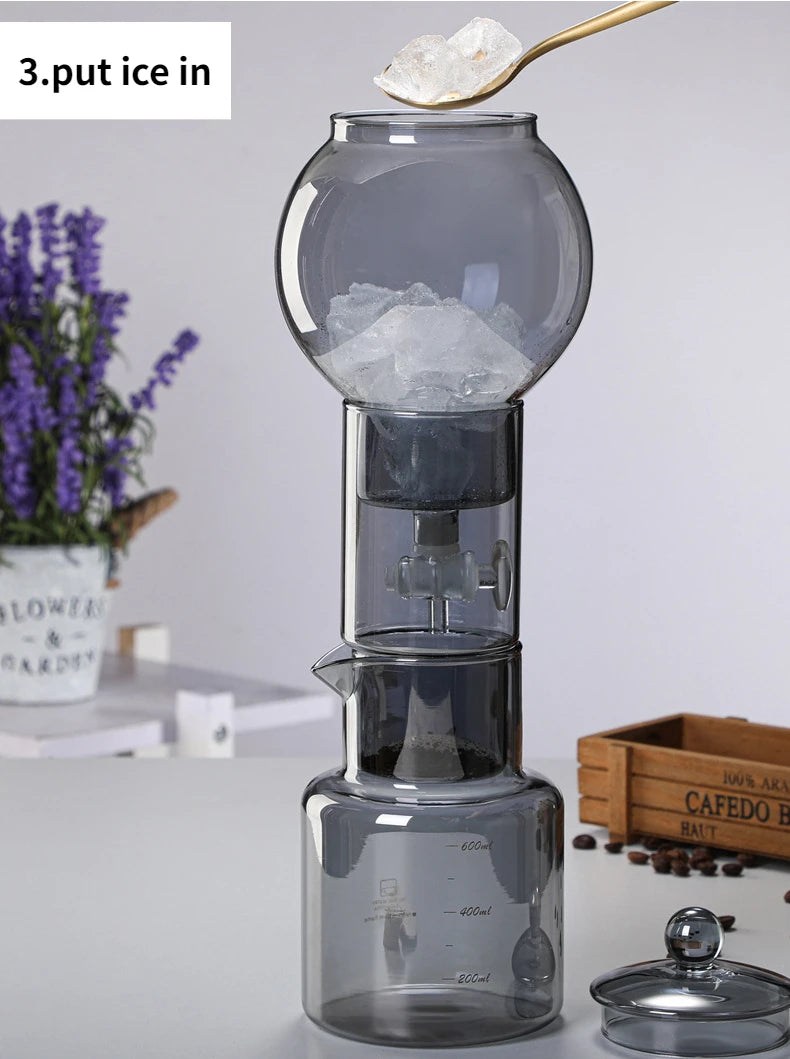 Cold Brew Coffee Pot Set | Glass Dripper & Filter | 600ml | Grey & Transparent