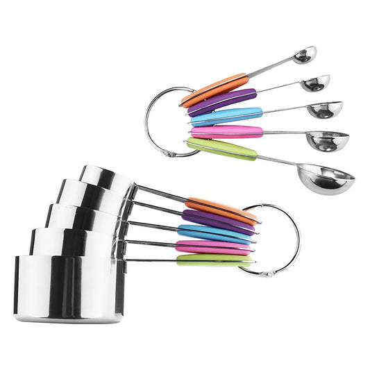 Stainless Steel Measuring Spoon & Cup Set with Silicone Handles | 5 & 10 Piece