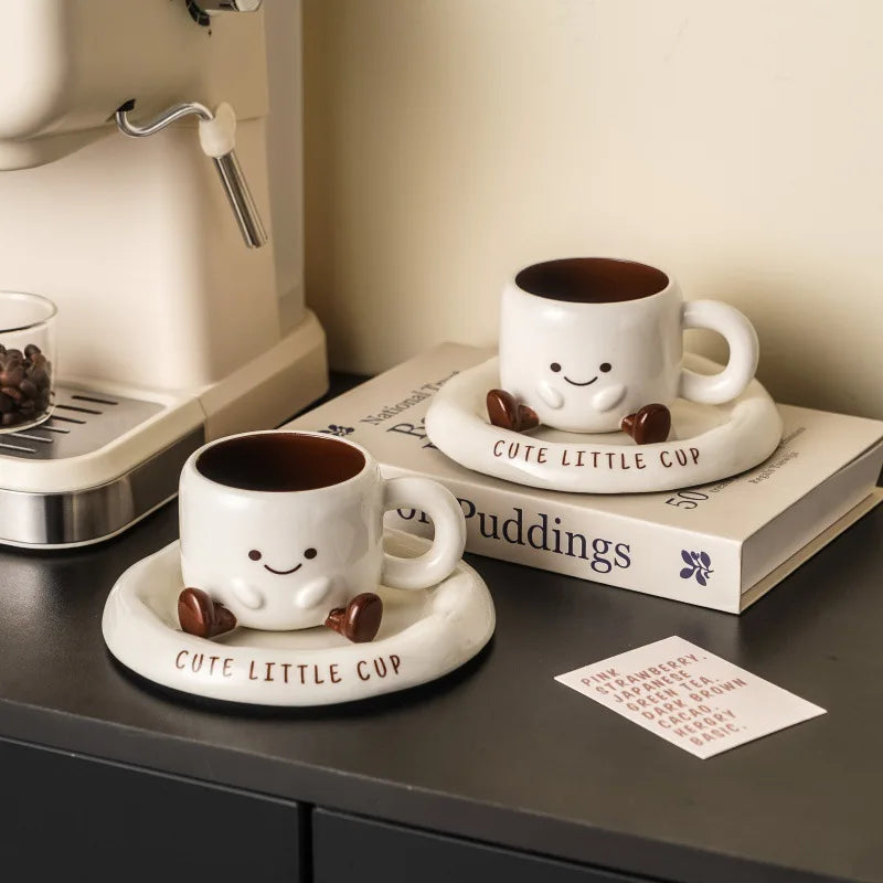 Cartoon Ceramic Cup & Saucer Gift Set | 250ml | Illustrated Design | Gift Box Included