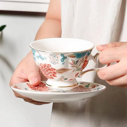 Chinese Floral Porcelain Coffee Cup and Saucer
