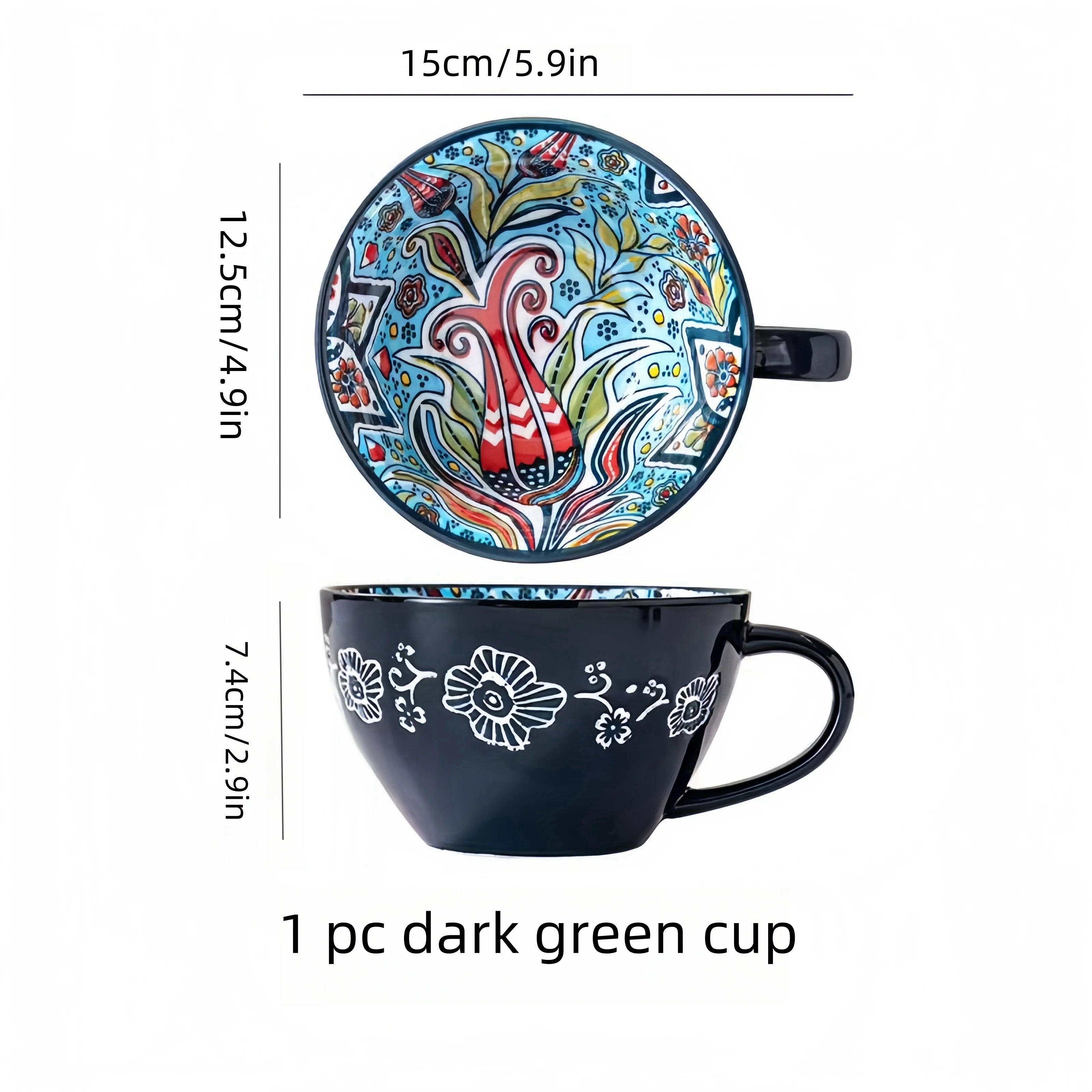 Bohemian Hand-Painted Ceramic Coffee Mug 400ml