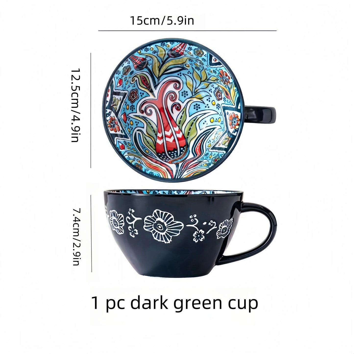 Bohemian Hand-Painted Ceramic Coffee Mug 400ml