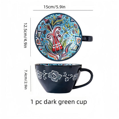 Bohemian Hand-Painted Ceramic Coffee Mug 400ml