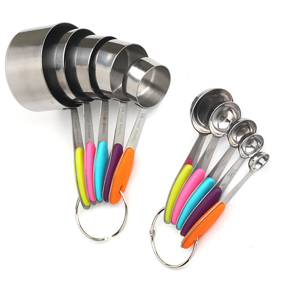 Stainless Steel Measuring Spoon & Cup Set with Silicone Handles | 5 & 10 Piece