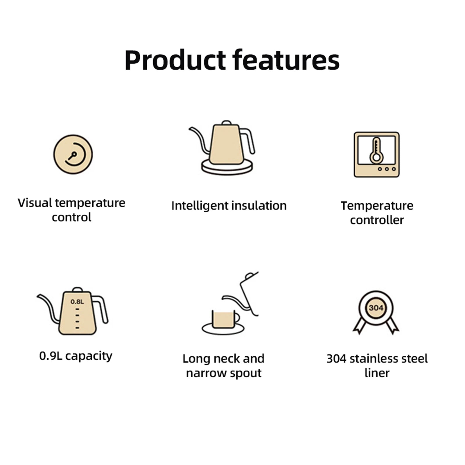0.9L Gooseneck Electric Kettle | 1200W | Temperature Control | Anti-Dry Protection
