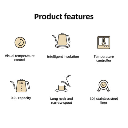 0.9L Gooseneck Electric Kettle | 1200W | Temperature Control | Anti-Dry Protection