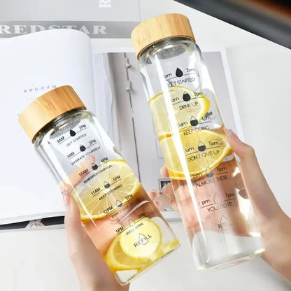 Borosilicate Glass Infuser Bottle | Bamboo Lid & Time Marker | Tea, Fruit & Cold Brew
