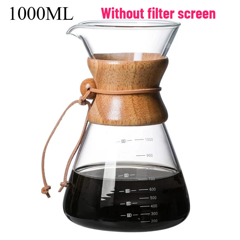 Pour Over Coffee Maker | Borosilicate Glass & Wood Sleeve | 400ml–1000ml