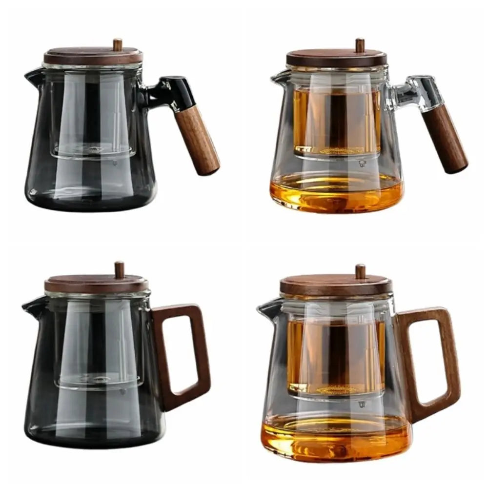 Glass Teapot with Wooden Handle & Built-In Infuser | One-Button Tea Separation