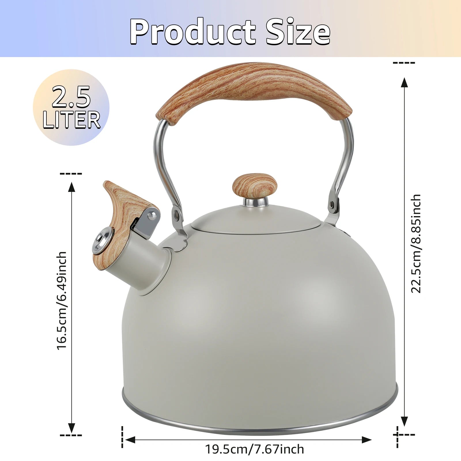 Stainless Steel Whistling Stovetop Kettle | Anti-Scald Handle | 2L / 2.5L / 3L | 4 Colours