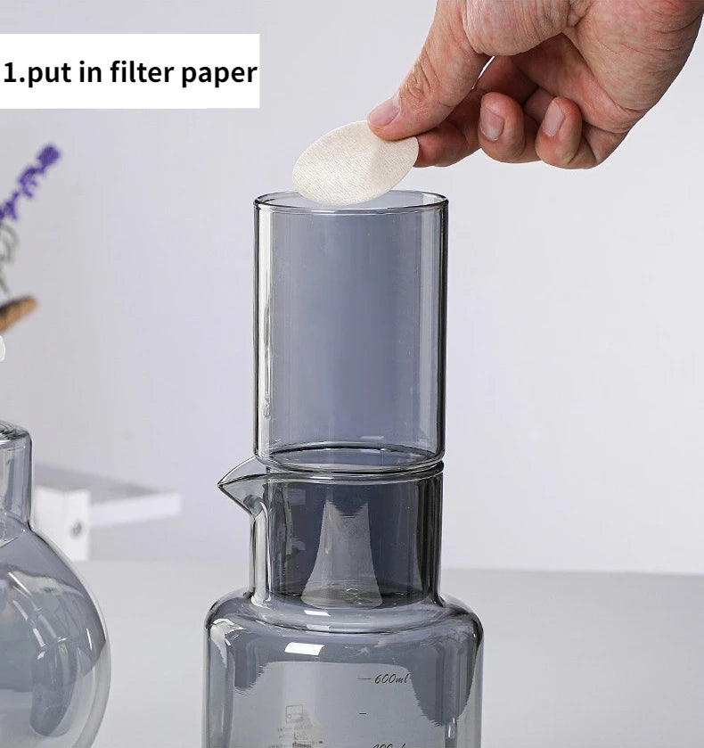 Cold Brew Coffee Pot Set | Glass Dripper & Filter | 600ml | Grey & Transparent
