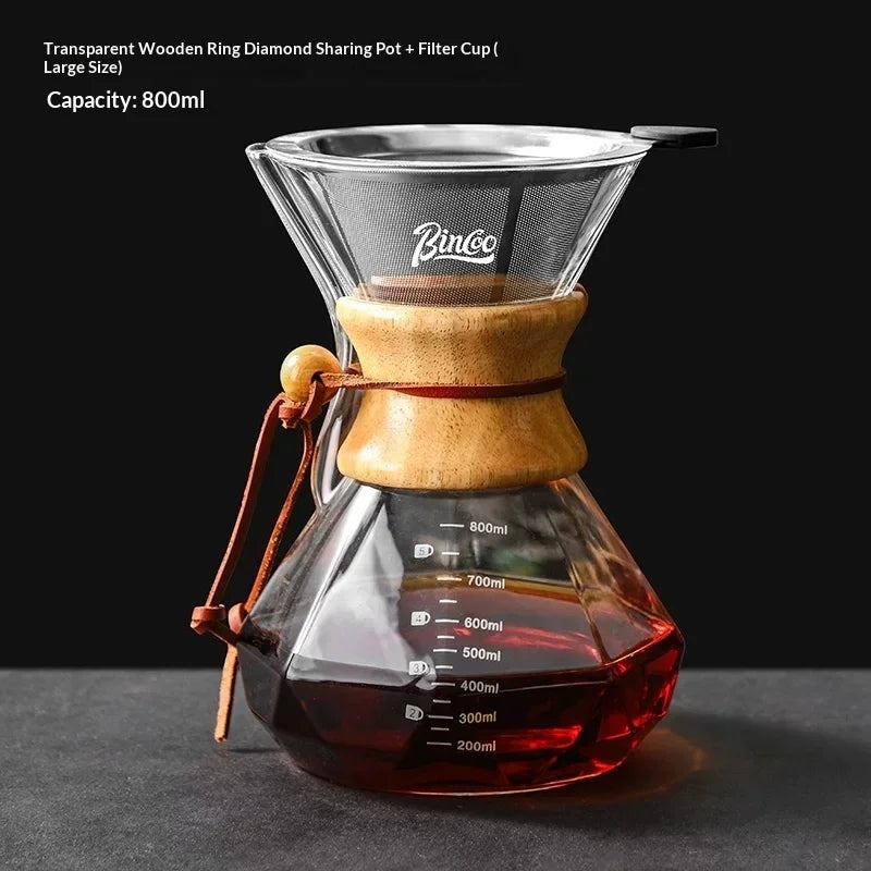 Bincoo Glass Pour Over Sharing Carafe | Stainless Steel Filter Funnel | 400ml–800ml