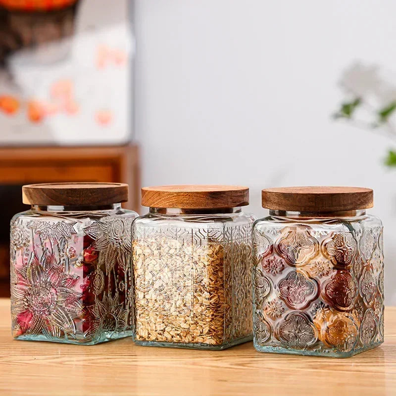 Vintage Glass Storage Jars with Airtight Lids