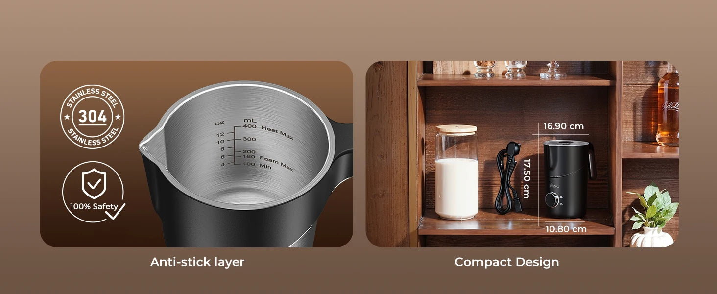 Milk Frother and Steamer 8-in-1 Electric Frother for Coffee, 400ml Large Capacity Detachable Milk Steamer Easy to Clean