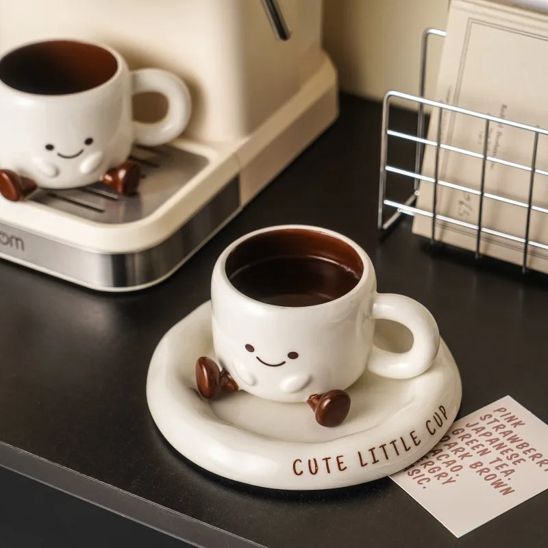 Cartoon Ceramic Cup & Saucer Gift Set | 250ml | Illustrated Design | Gift Box Included
