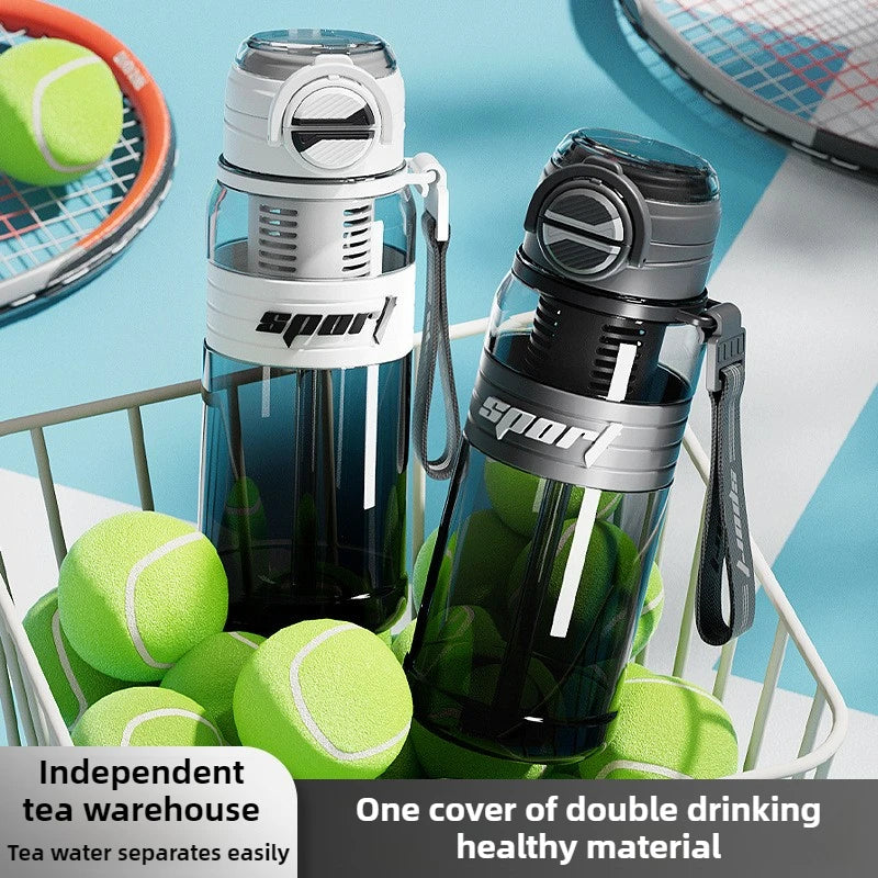 Leakproof Tritan Sports Bottle with Straw, Tea Strainer & Carry Strap