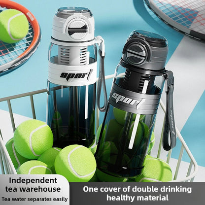 Leakproof Tritan Sports Bottle with Straw, Tea Strainer & Carry Strap
