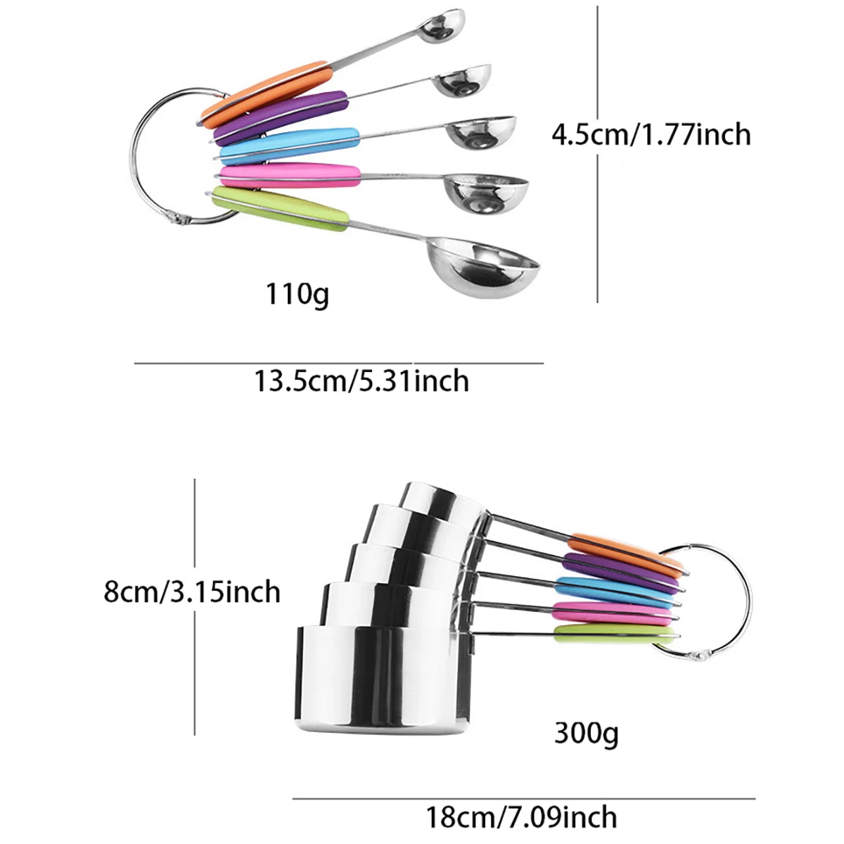 Stainless Steel Measuring Spoon & Cup Set with Silicone Handles | 5 & 10 Piece