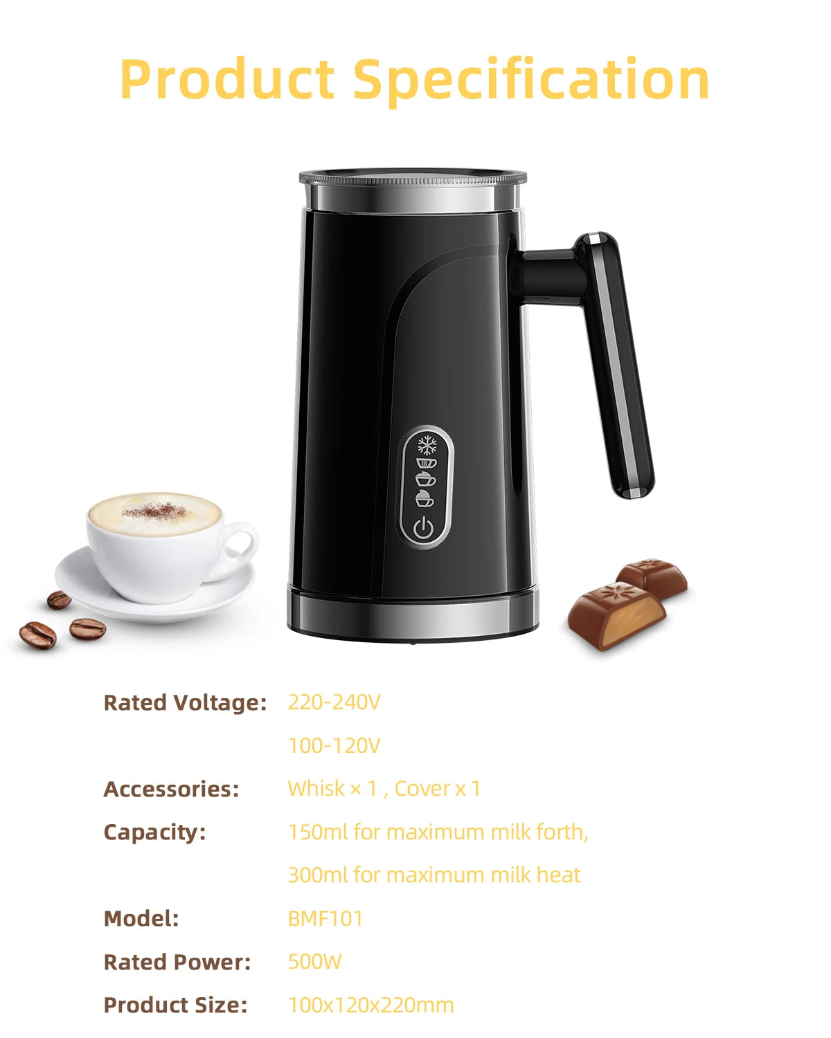 BioloMix 4-in-1 Automatic Milk Frother & Steamer | Hot & Cold Foam | 300ml