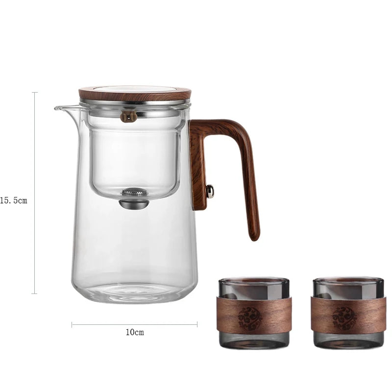 Magnetic Switch Glass Teapot with Tea Separator & Wood Handle