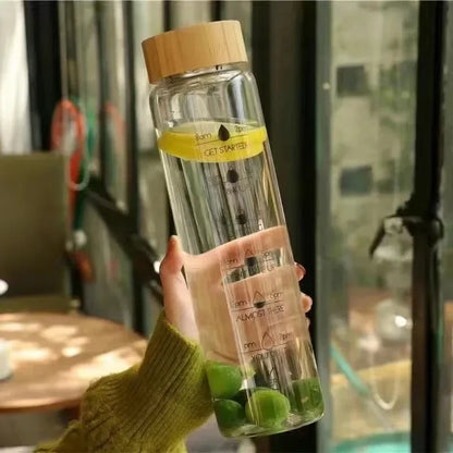 Borosilicate Glass Infuser Bottle | Bamboo Lid & Time Marker | Tea, Fruit & Cold Brew