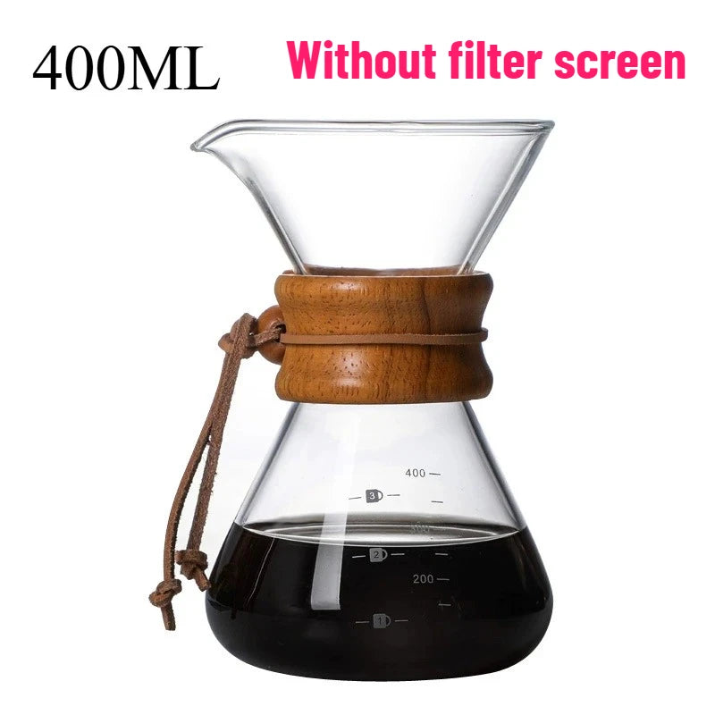 Pour Over Coffee Maker | Borosilicate Glass & Wood Sleeve | 400ml–1000ml
