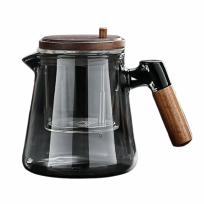 Glass Teapot with Wooden Handle & Built-In Infuser | One-Button Tea Separation