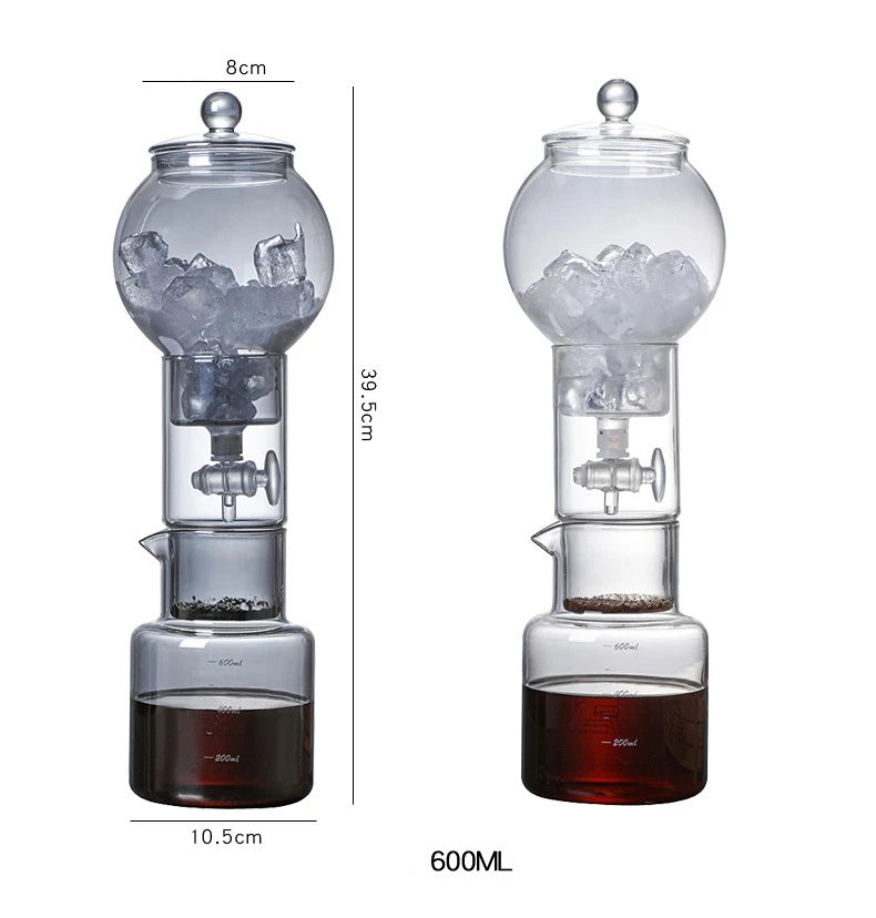 Cold Brew Coffee Pot Set | Glass Dripper & Filter | 600ml | Grey & Transparent