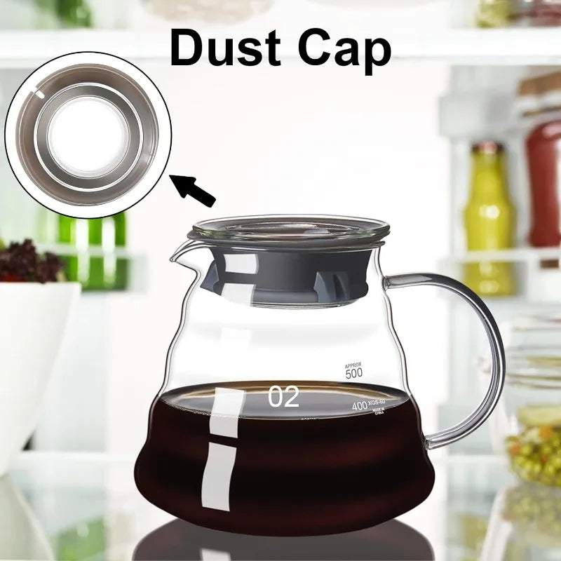 Pour Over Coffee Maker | Borosilicate Glass Server with Lid