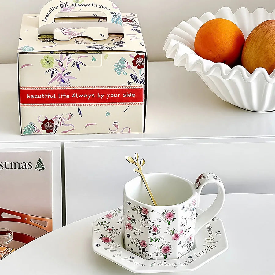 Japanese Floral Ceramic Coffee Cup