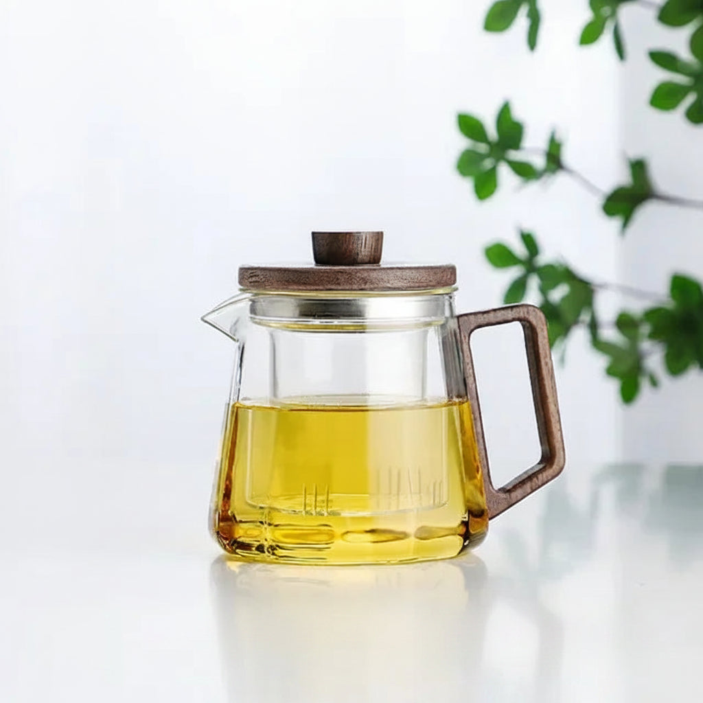 Heat-Resistant Glass Teapot with Wooden Handle