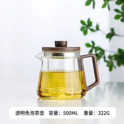 Heat-Resistant Glass Teapot with Wooden Handle