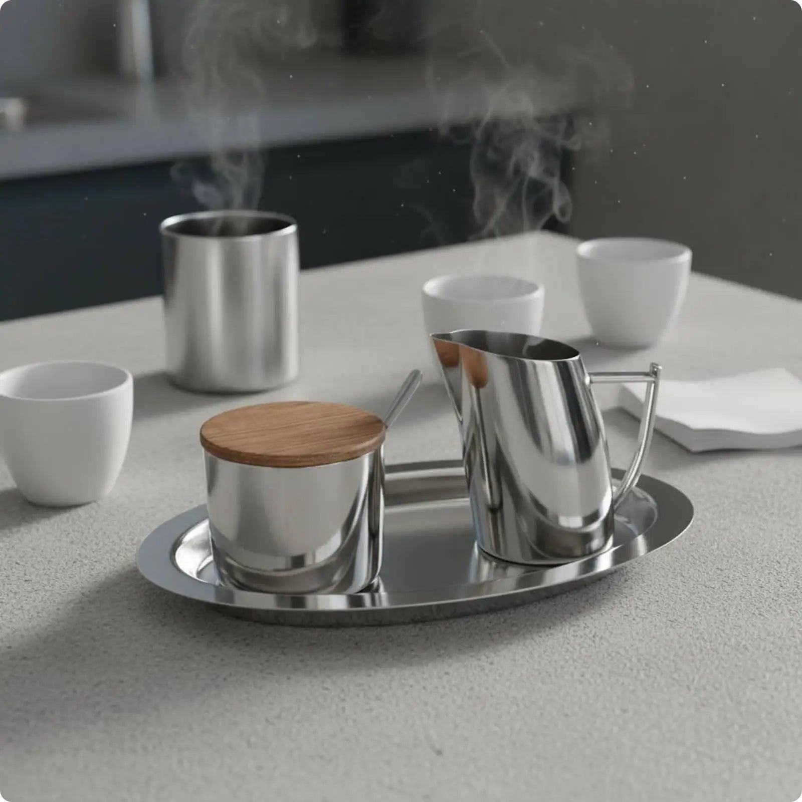 Kesoto Stainless Steel Sugar & Creamer Set | Luxury Metal Sugar Bowl & Milk Pitcher Kit