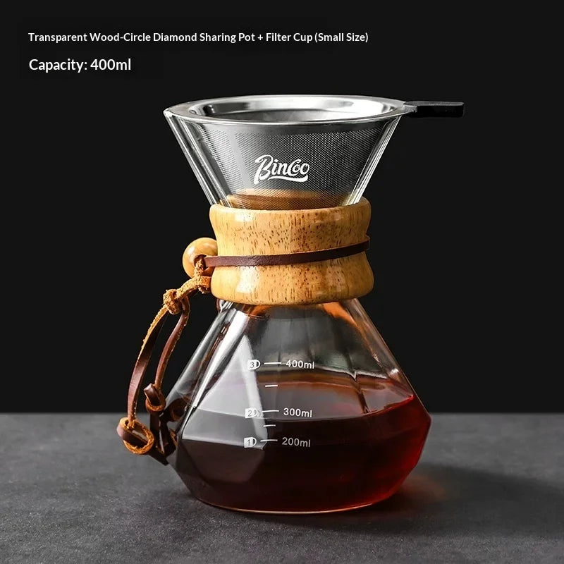 Bincoo Glass Pour Over Sharing Carafe | Stainless Steel Filter Funnel | 400ml–800ml