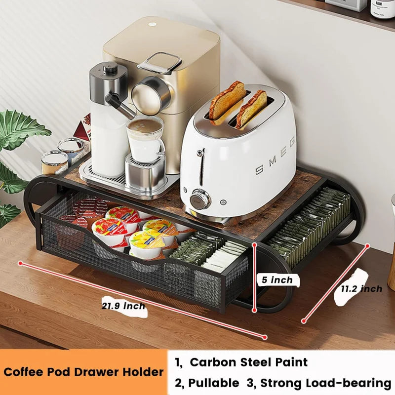 Metal Coffee Pod Drawer with Side Baskets