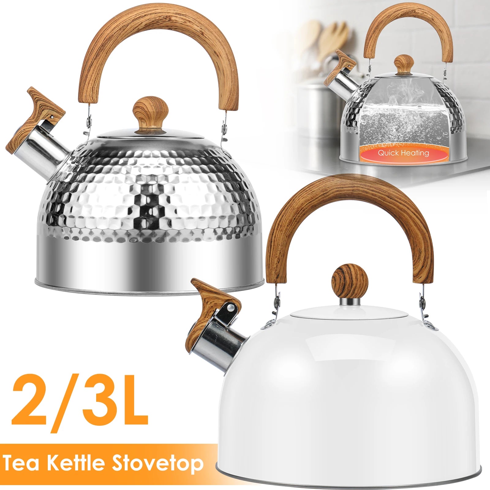 Stainless Steel Whistling Stovetop Kettle | Anti-Scald Handle | 2L / 2.5L / 3L | 4 Colours