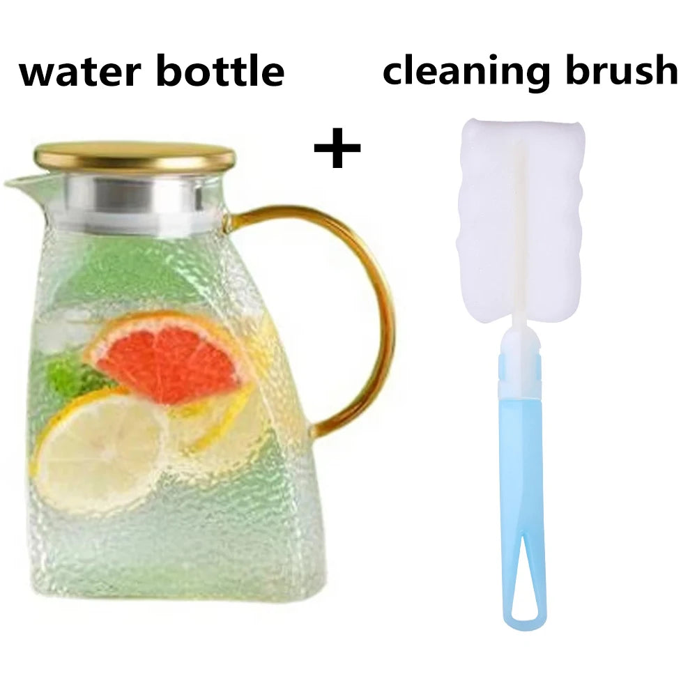 1.8L Glass Water Jug with Handle & Lid | Carafe for Cold & Hot Drinks