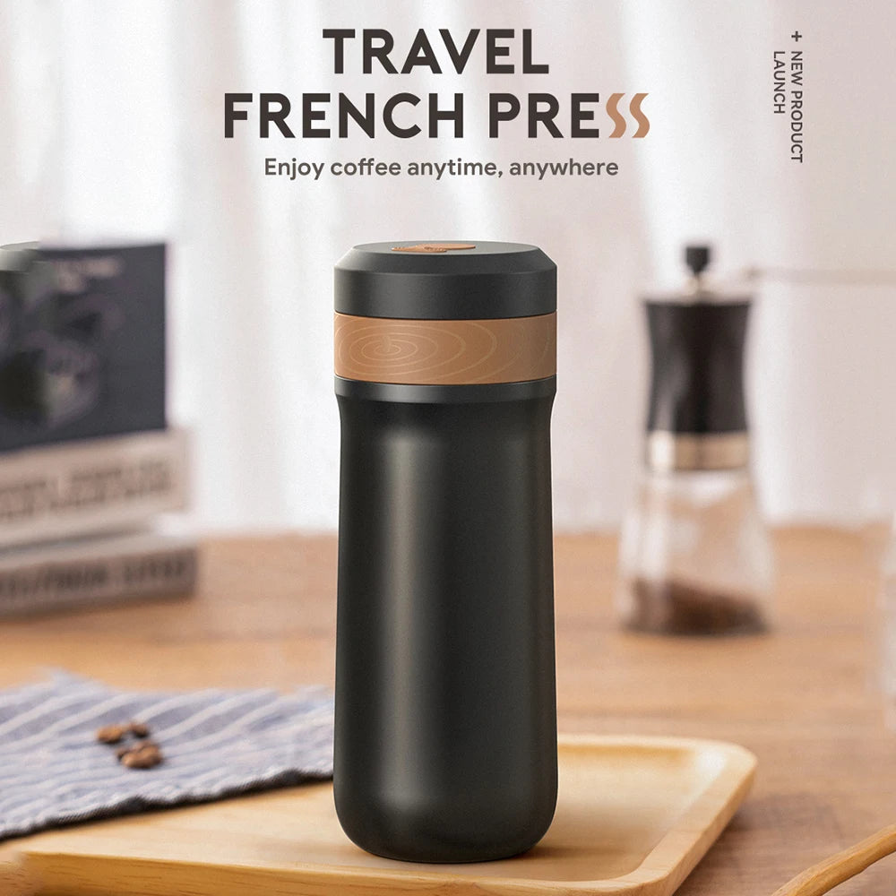 Portable Stainless Steel French Press Travel Mug — 320ml