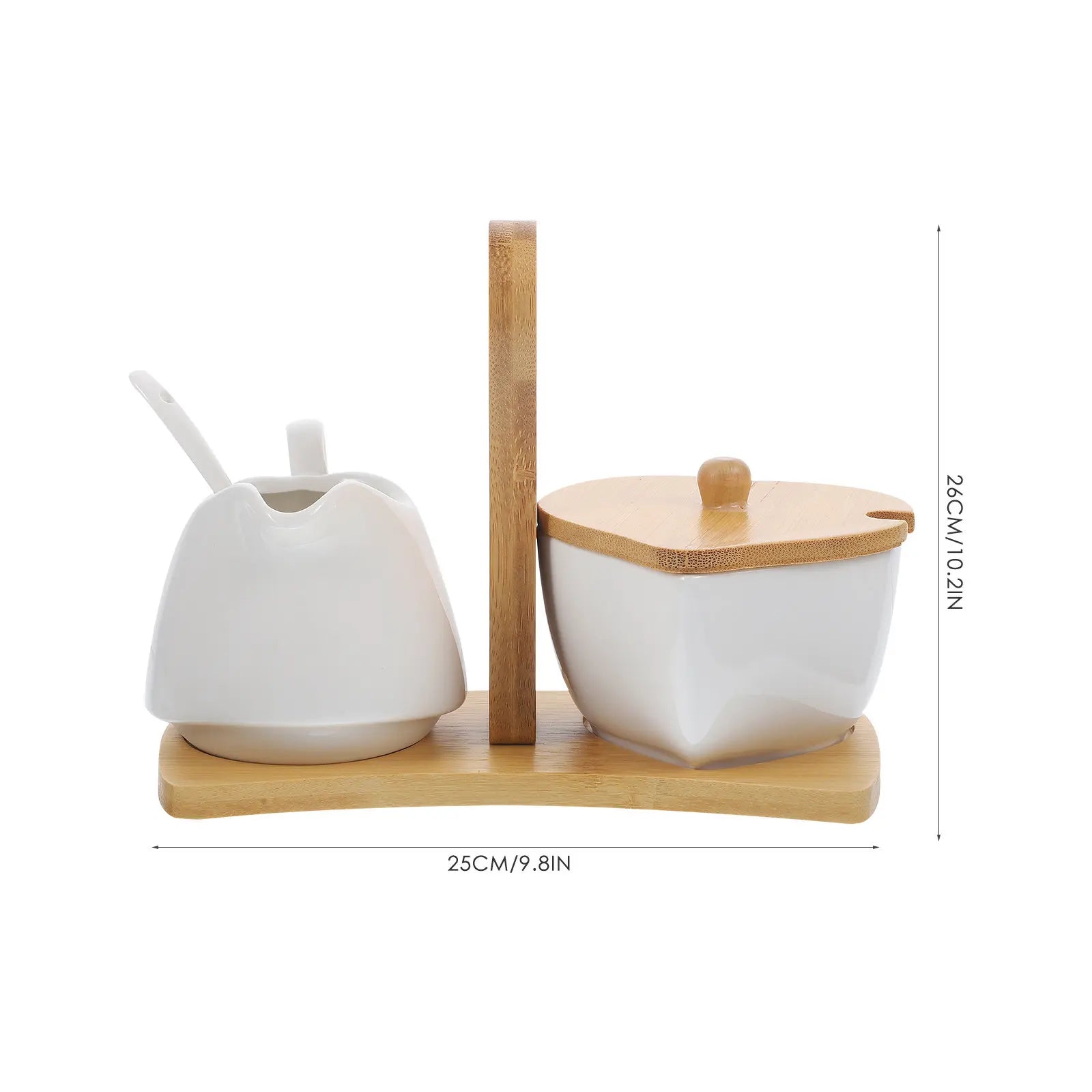 Ceramic Sugar Bowl & Creamer Set - White Porcelain Milk Serving Kit (Bamboo Tray)