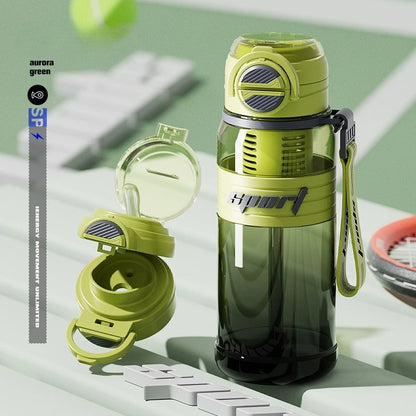 Leakproof Tritan Sports Bottle with Straw, Tea Strainer & Carry Strap