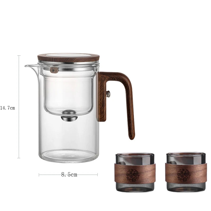 Magnetic Switch Glass Teapot with Tea Separator & Wood Handle
