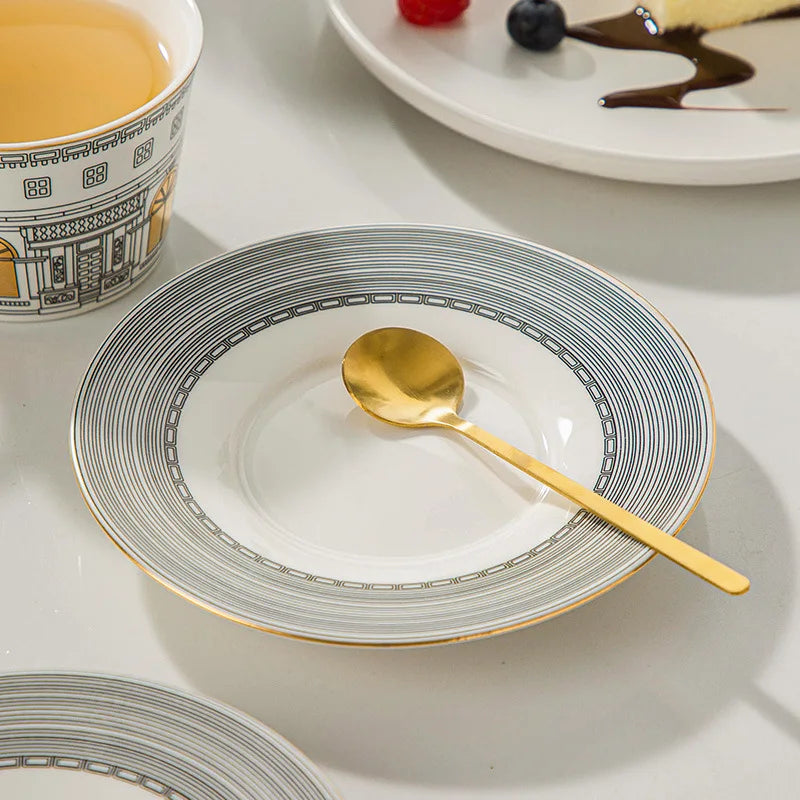 Gold Painted Ceramic Coffee Cup & Saucer | 220ml | European Luxury Style