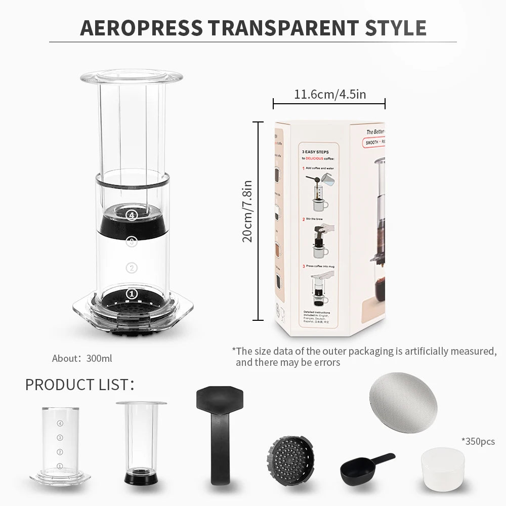 CAFEMASY Portable Aeropress Coffee Maker | BPA-Free Tritan | French Press, Espresso & Air Press | 300ml