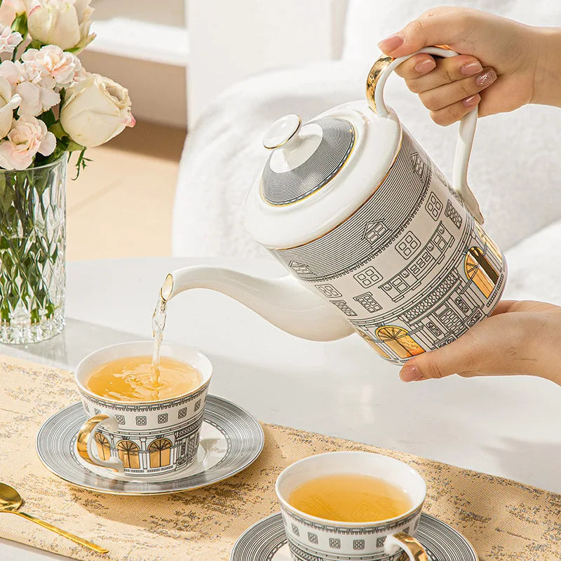 Gold Painted Ceramic Coffee Cup & Saucer | 220ml | European Luxury Style