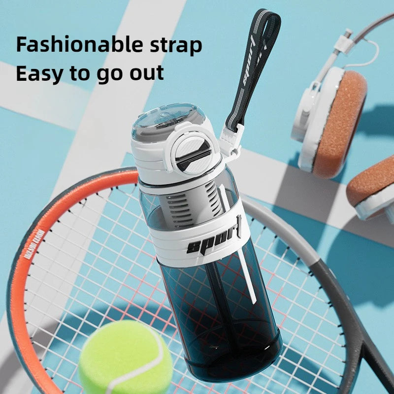 Leakproof Tritan Sports Bottle with Straw, Tea Strainer & Carry Strap