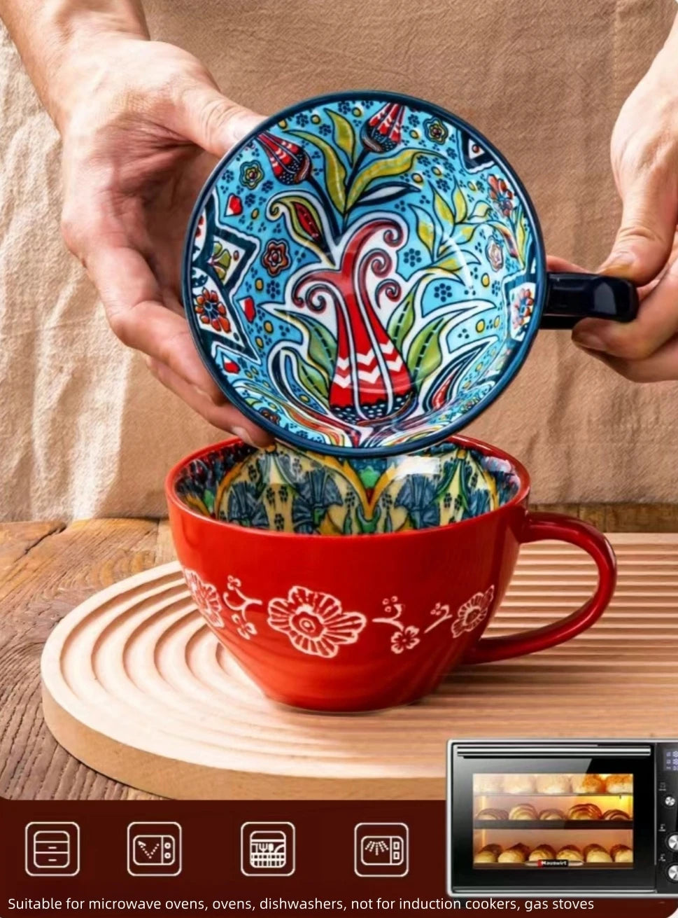 Bohemian Hand-Painted Ceramic Coffee Mug 400ml