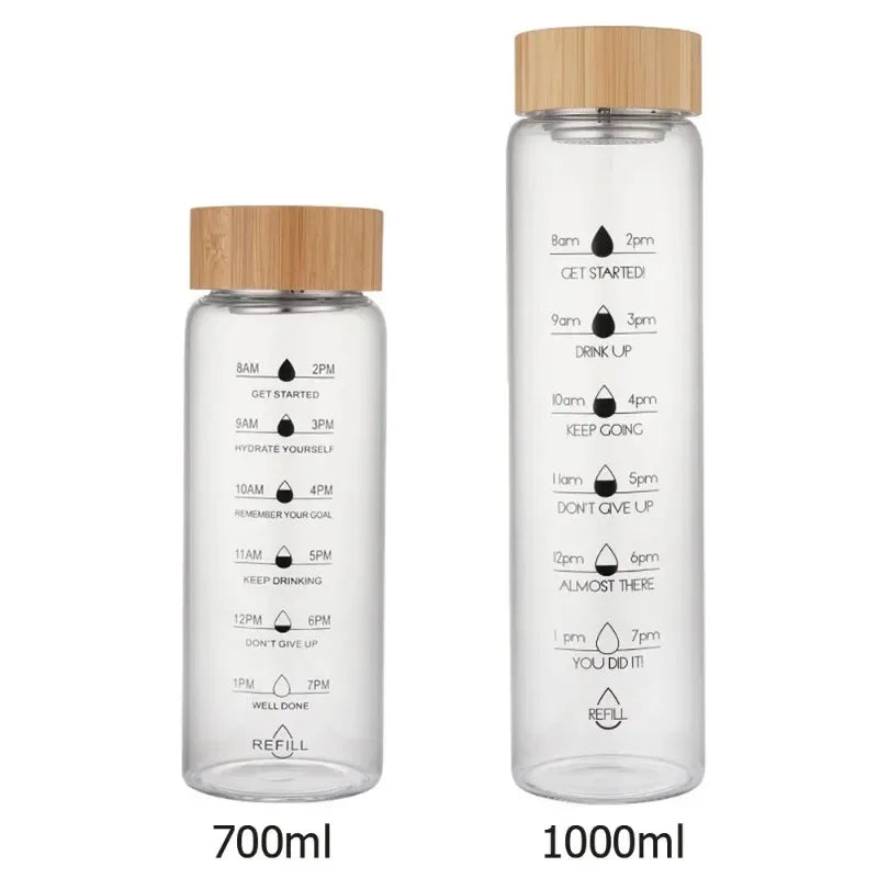 Borosilicate Glass Infuser Bottle | Bamboo Lid & Time Marker | Tea, Fruit & Cold Brew